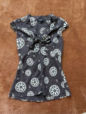 Jacob Black Silk Blouse with Cream Medallion Print
